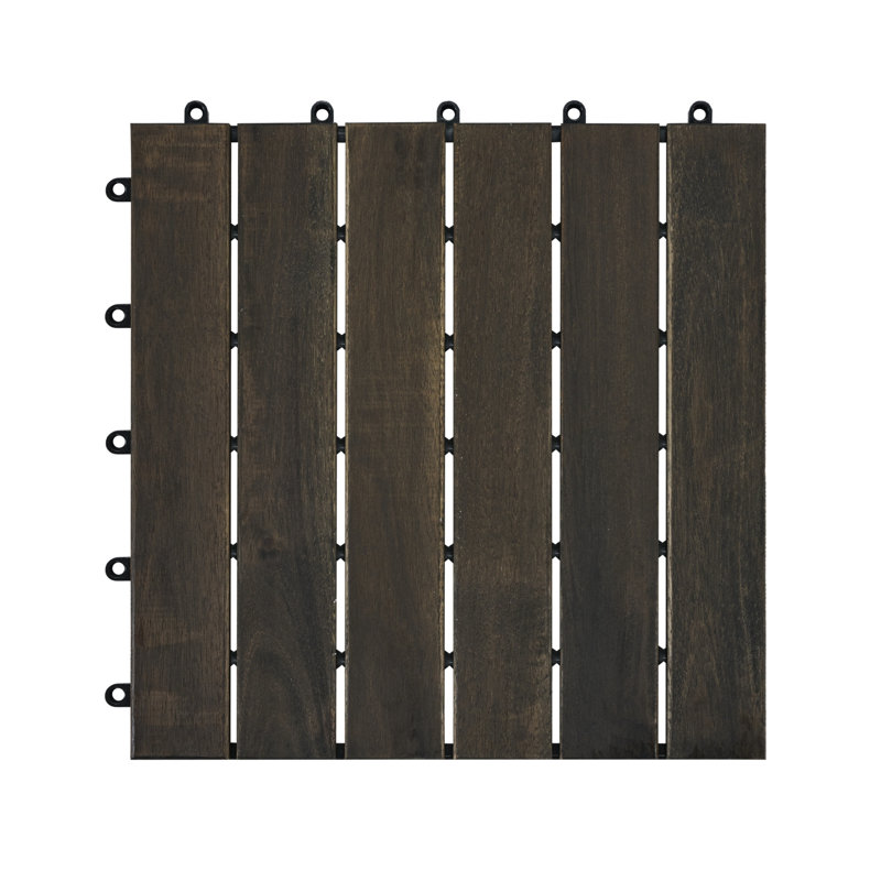 10 tuiles de terrasse à motif à rayures imbriquées, plancher carré en bois franc d'acacia 12 po x 12 po pour terrasse, banc, bord de piscine, ...