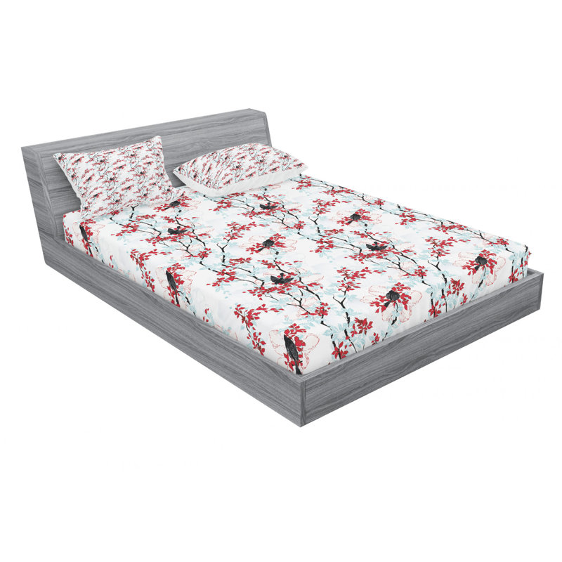 Microfiber Sheet Set, Queen Sheet Set with 2 Pillowcases, Red/Blue/White Floral 2