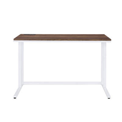 Bureau d'écriture rectangulaire avec port USB et prise, noyer et blanc