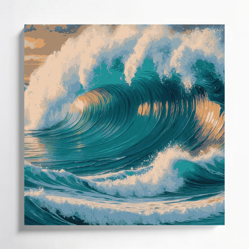 Hawaiian Breaking Waves, art mural sur toile bleue, H 32 po x l 32 po