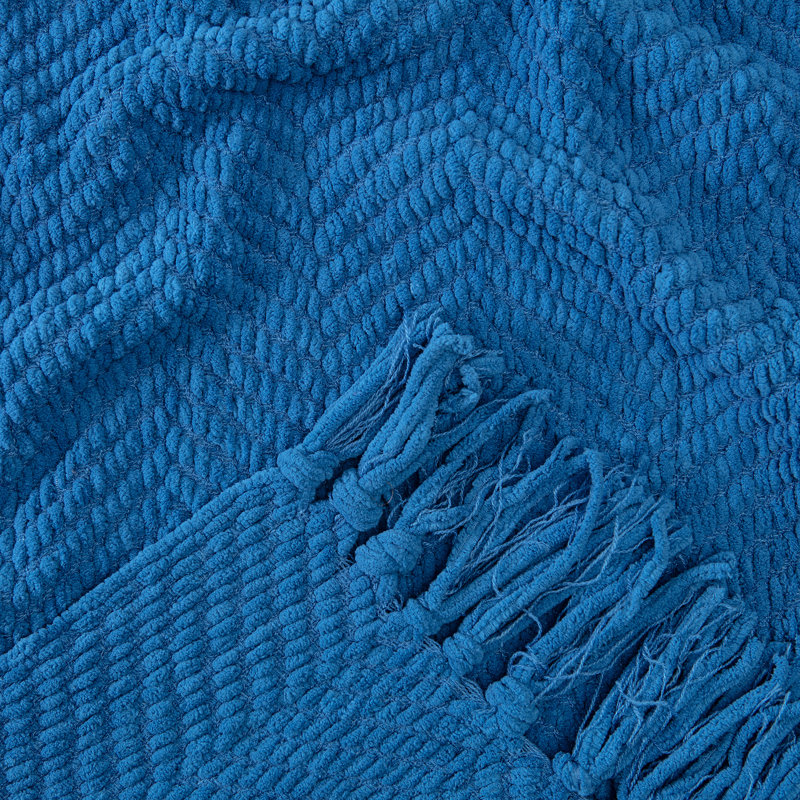 Jeté tricoté texturé , l 65 po x L 50, Bleu