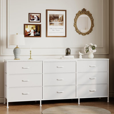 63" TV Stand, 9 Drawer Dresser for Bedroom with Wooden Top, Long Entertainment Center for Living Room