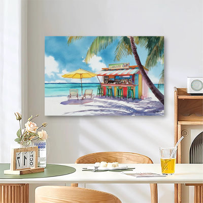 Grande galerie d'art sur toile tendue, paysage de plage à l'aquarelle de Grand Caribbean Island pour le salon et la chambre à coucher