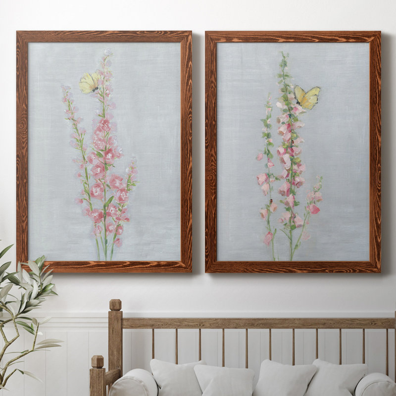 Foxglove Garden I - ensemble de 2 reproductions, H 44 po x l 31 po x P 1 po, Toile avec cadre érable, Pas de tapis