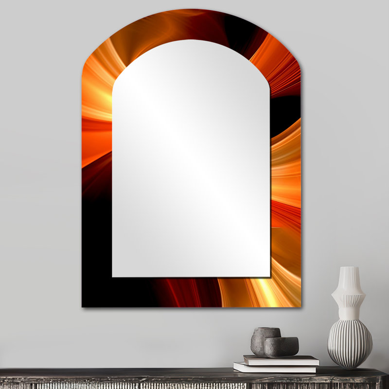 Luxton orange abstrait chaud fractal Design I - miroir mural décoratif asymétrique Fractals, 34 po x 25 po