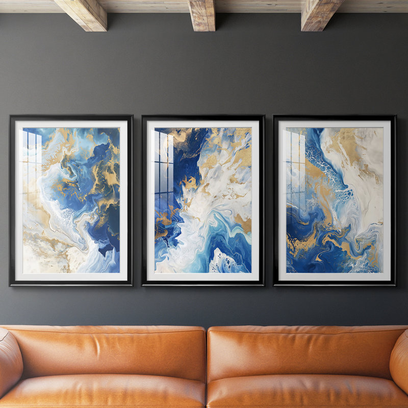 ABSTRACT Series CDXII - Impression encadrée sur mesure de qualité supérieure - 3 pièces, H 30 po x l 63 po, Noir