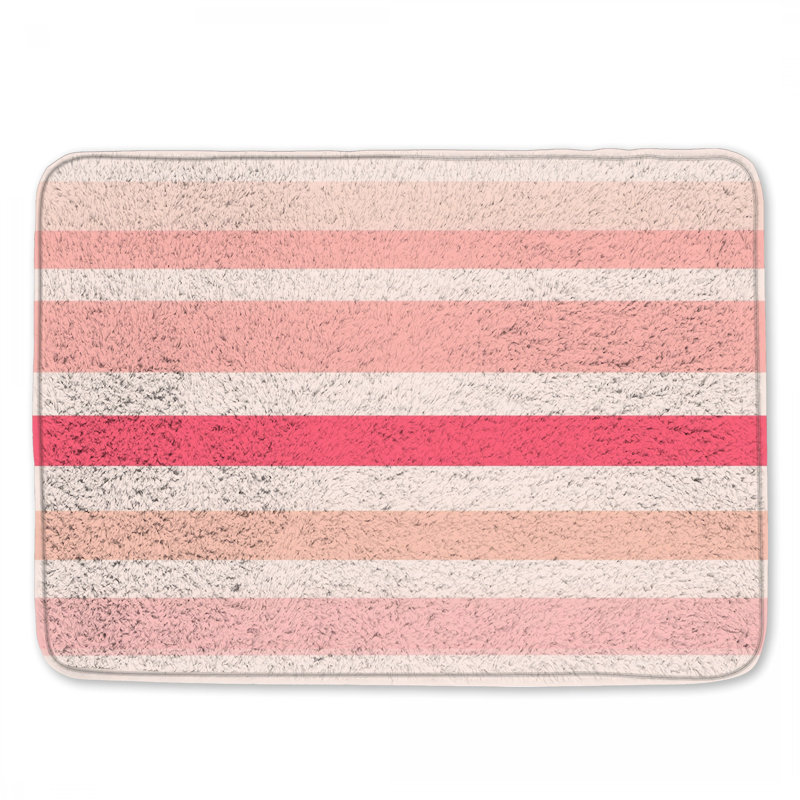 Tapis de bain rose et blanc à rayures, L 34 po x L 21 po