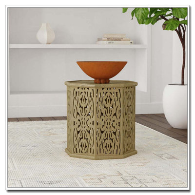 Watsonville Natural Brown Octagonal Solid Mango Wood Side Table