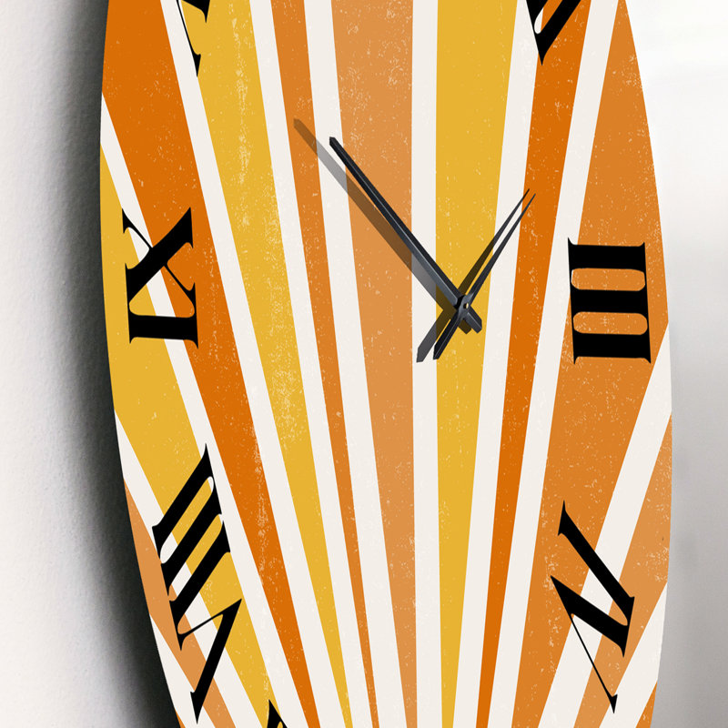 Horloge murale moderne Minimalist Bright Shining Orange Sun Rays II, Moyenne