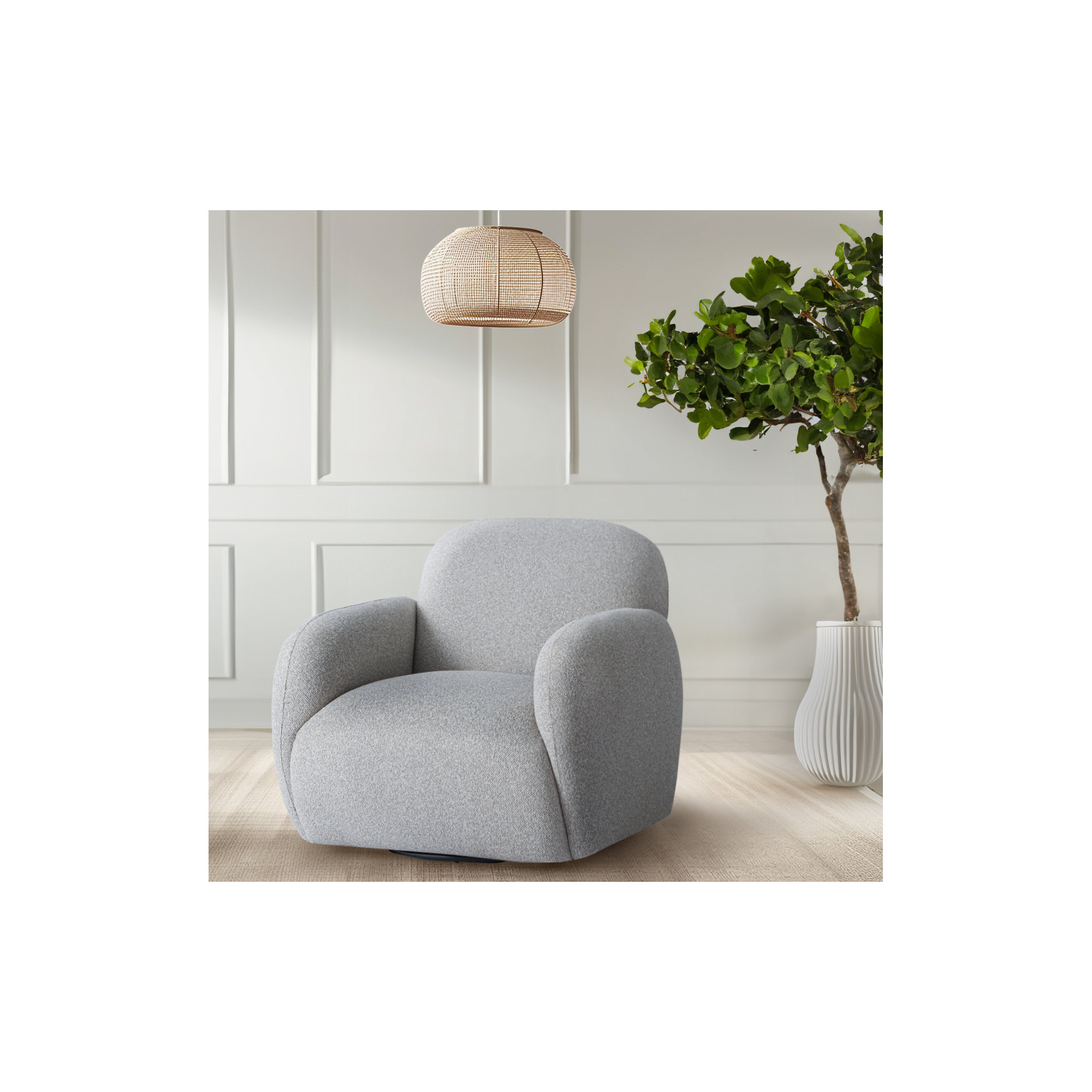 Soria Swivel Armchair, Champagne Boucle