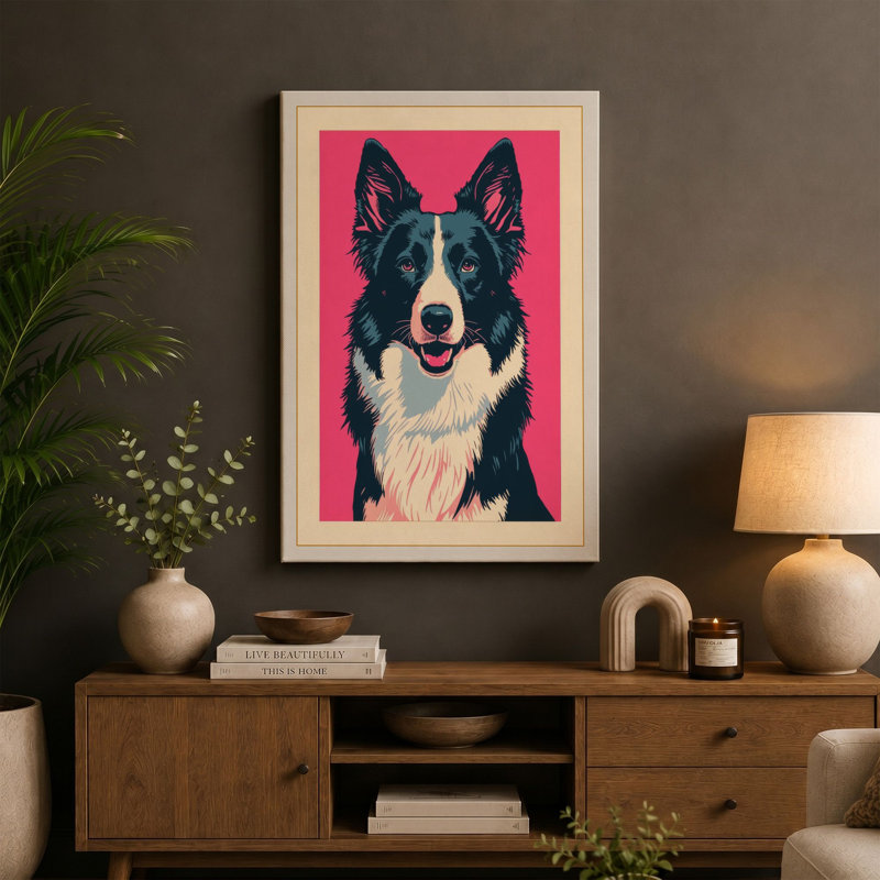 Happy Collie Modern - Wrapped Canvas, 24x16 - 61.0 x 40.6 cm, Sage Border