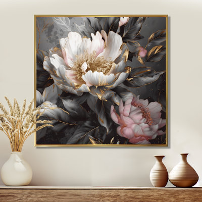 Pink Grey Peonies Blooming II - Peonies Framed Prints