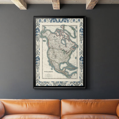 Border Map of North America, reproduction encadrée de qualité supérieure - prête à être accrochée