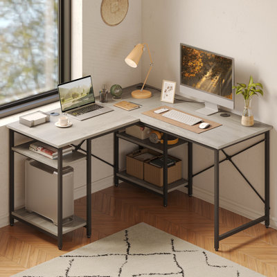 Haigh L Shaped Desk with Shelves 86.6 Inch, Reversible Corner Computer Desk or 2 Person Long Table