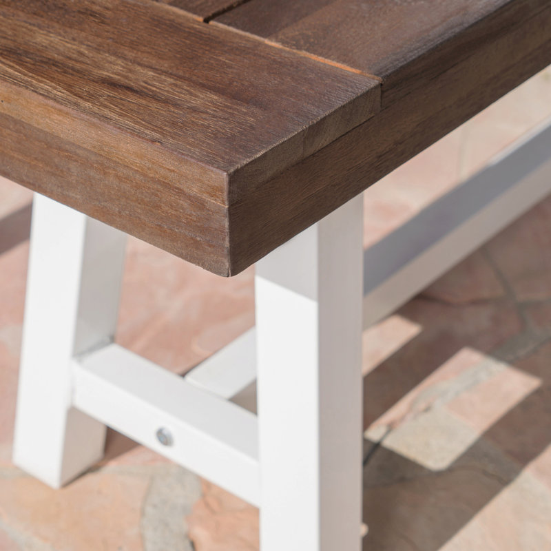Banc de salle à manger en bois d'acacia avec structure en métal blanc rustique