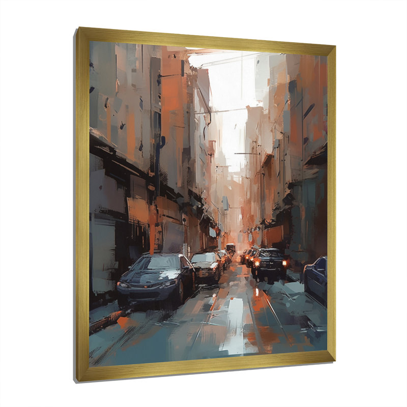 Orange And Grey Enchanted Skylines " Orange And Gray Enchanted Skylines ", Gold Picture Framed, 32" H x 24" W x 1" D