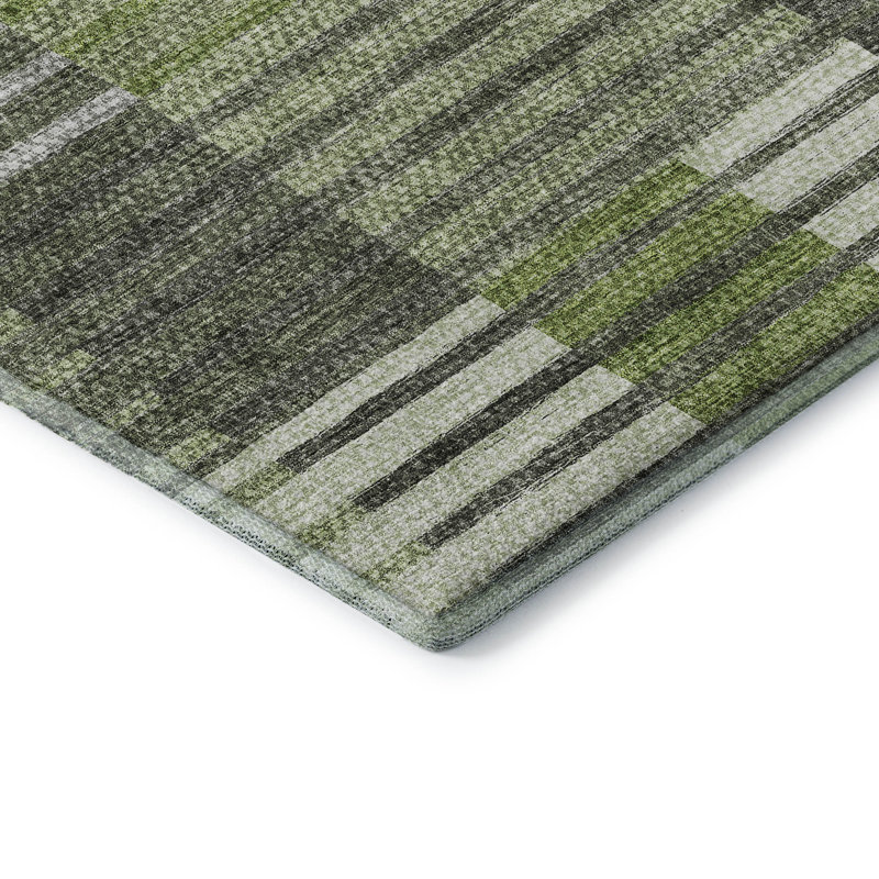 Premium Machine Washable Prisco Green Rug, Rectangle 1'8" x 2'6"