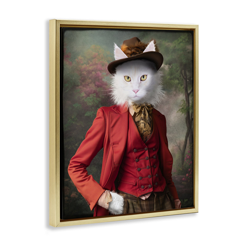 «Colonial Classic Cat Portrait» par Karen Burke, Cadre flottant métallique doré, H 31 po x l 25 po
