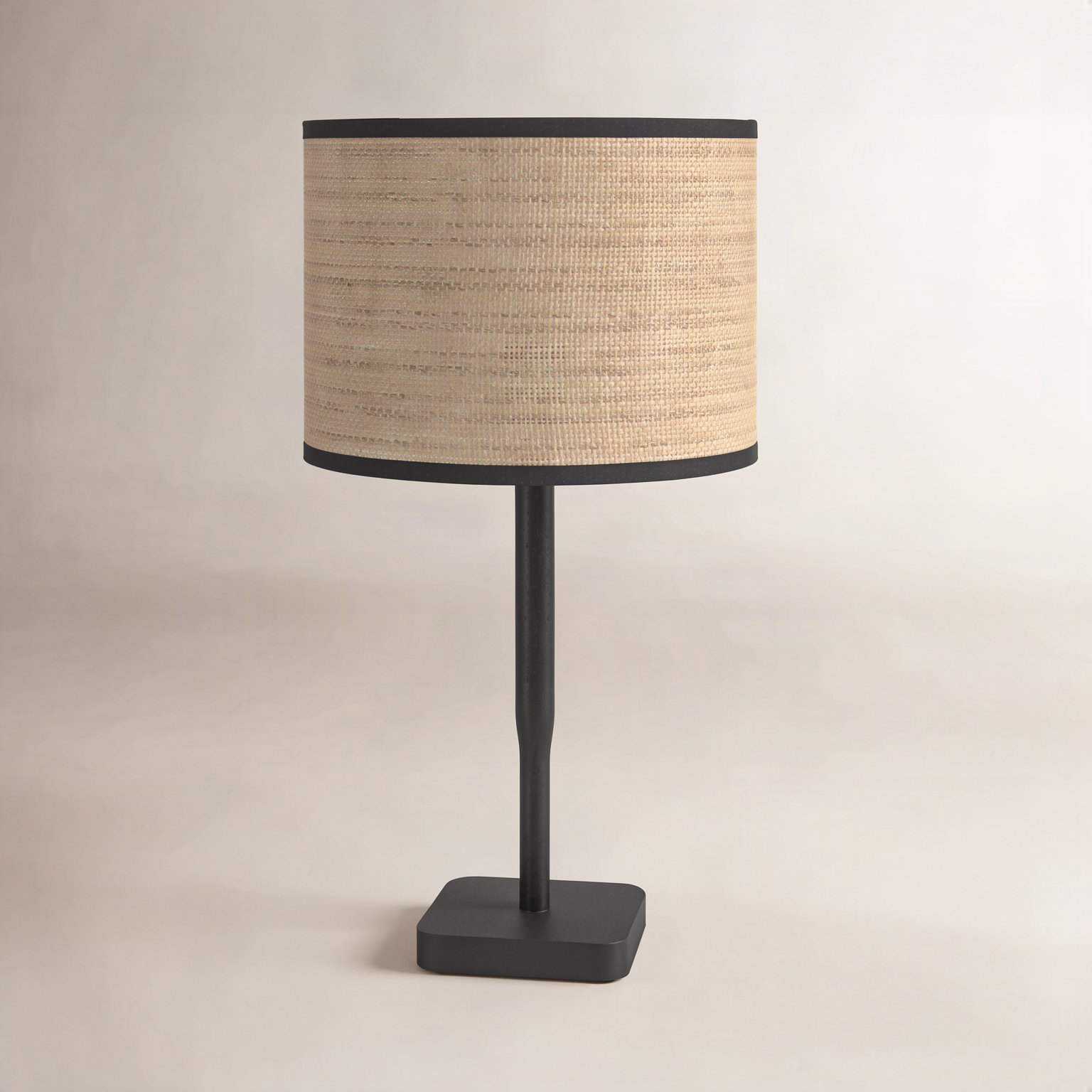 Phipps Solid Wood Table Lamp, Black Wood, Natural Woven/Black Trim