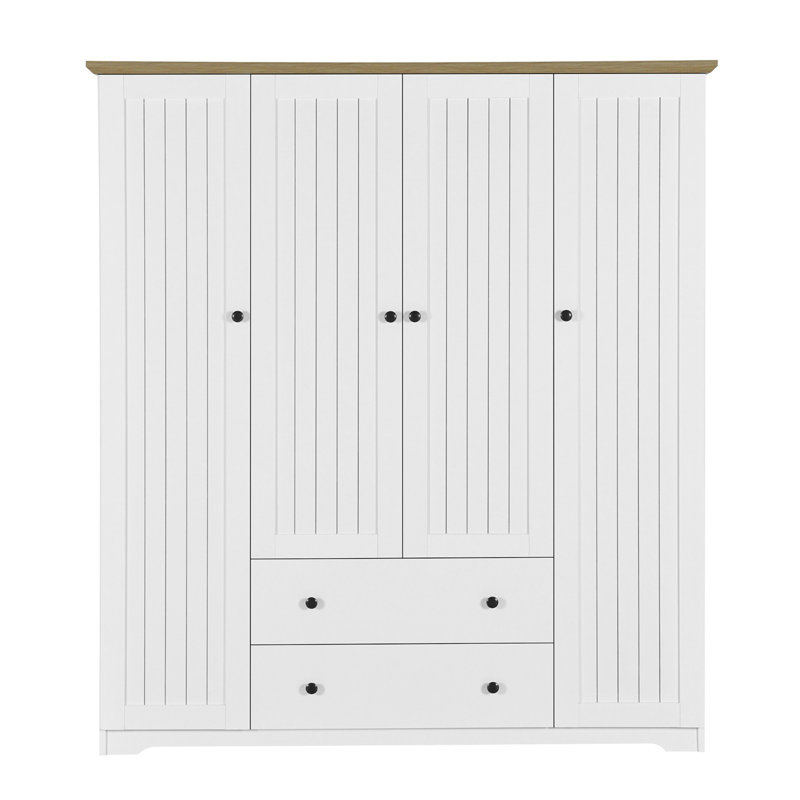 Armoire penderie 4 portes avec 2 tiroirs, Blanc