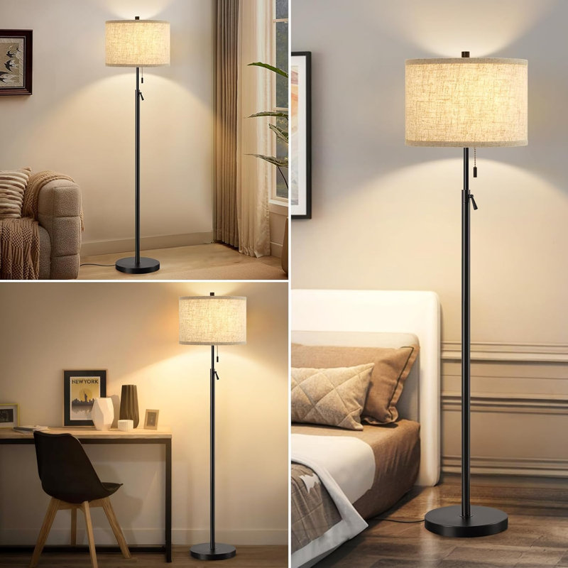 Vondell 64'' Modern Marble Floor Lamp Flexible Adjustment Height with Pull Chain Switch, Black