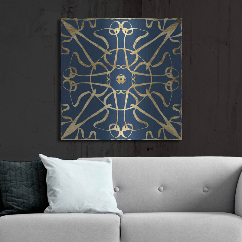 "Motif sur fond bleu" par Alonzo Saunders, H 36 po x l 36 po
