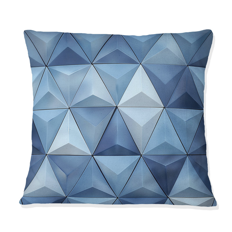 Blue White Triangles II - Modern Throw Pillow, 16"H x 16"W
