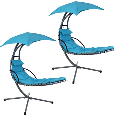 Chaise longue suspendue en acier avec support et auvent Cave Spring - ensemble de 2 - bleu sarcelle