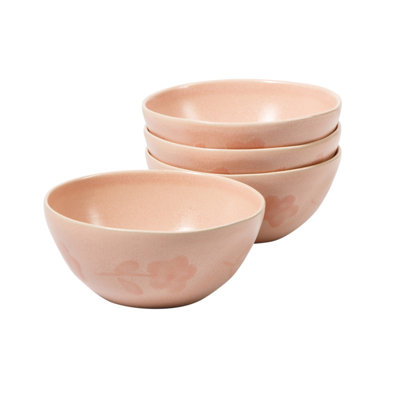 Bloomhouse - Ensemble de 4 bols à céréales peints à la main de 6,4 po - Fabriqué au Portugal - Ensemble de bols à soupe avec pétales de Porto - Rosé