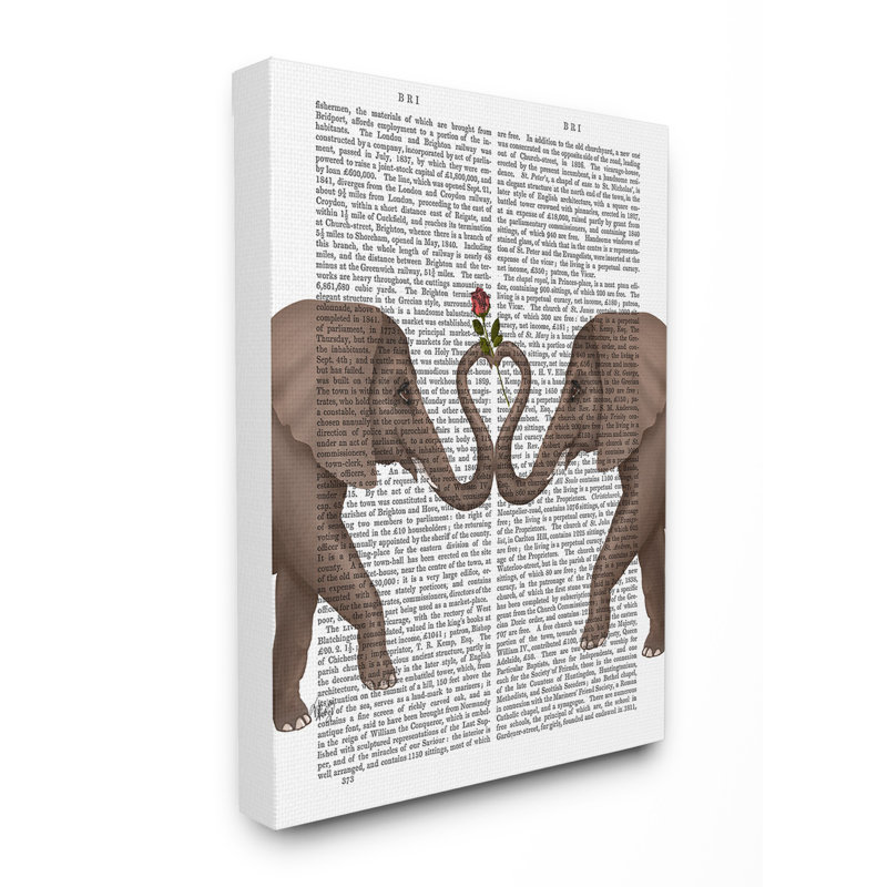 «Elephants Heart Rose Book Illustration» par Fab Funky - impression d'art graphique, H 30 po x l 24 po x P 1,5 po, Toile