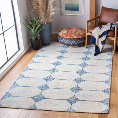 Kolb Hand Tufted Wool/Cotton Geometric Rug in Ivory/Blue