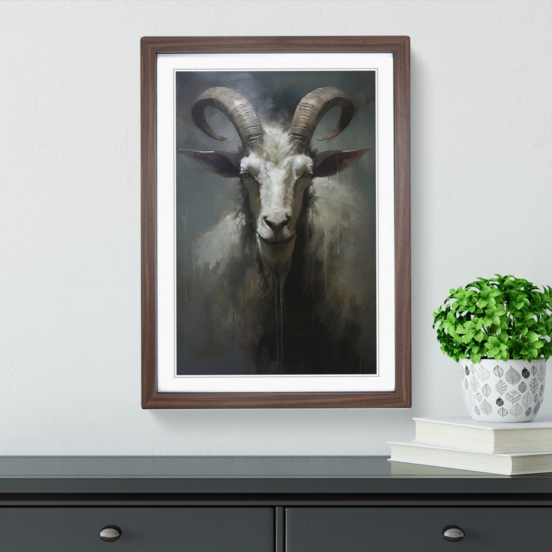 Goat Gestural - Framed Print, 46cm H x 34cm W x 2cm D, Walnut