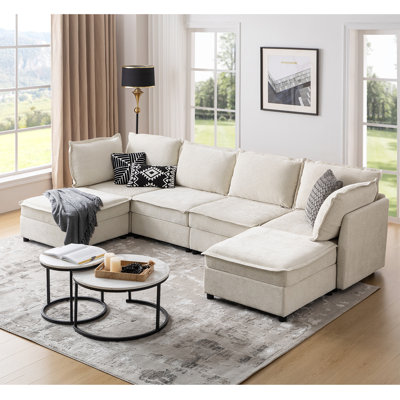 Talani Modern 6 Seater Slipcovered Corner Sofa with Hidden Storage