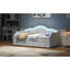 Lit de jour rembourré beige avec éclairage DEL et 2 tiroirs - Parfait pour les petits espaces-118028559-118028557