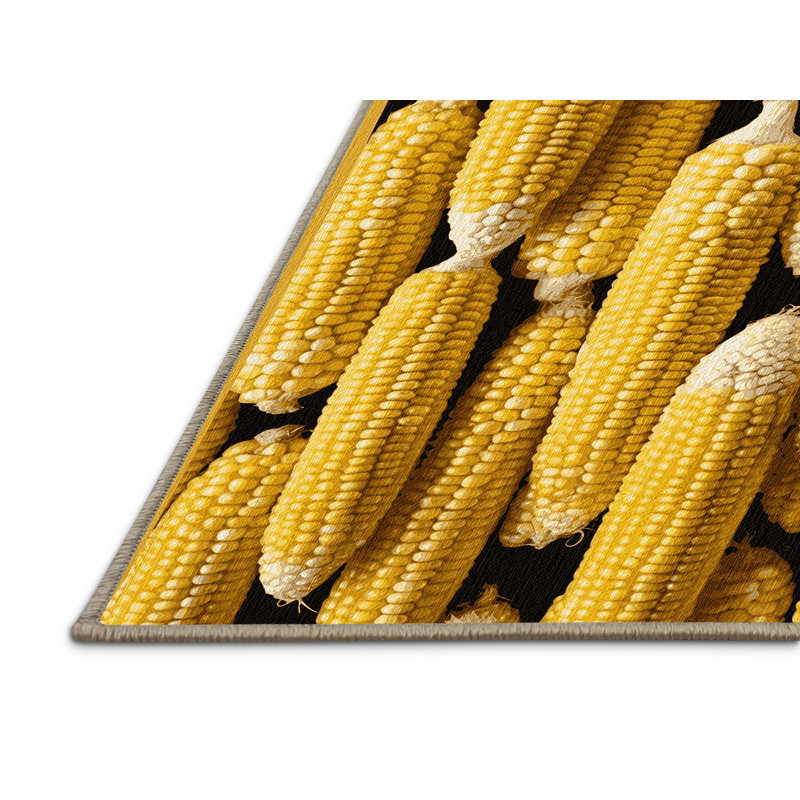  Tapis lavable jaune maïs doux avec légumes, Rond 5 pi