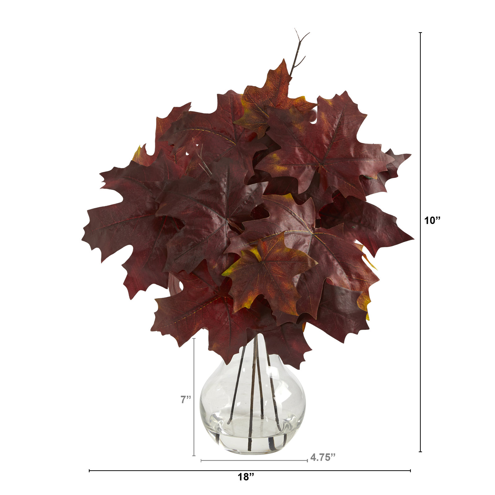 10'' Faux Maple Plant in Glass Vase, Burgundy
