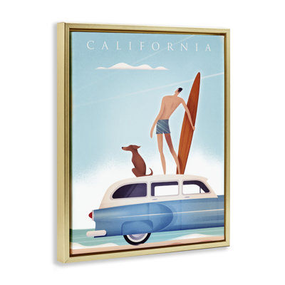 «California Beach Day with Dog», art mural sur toile flottante, design par Martin Wickstrom