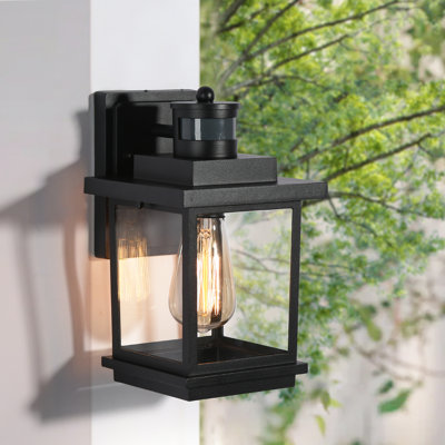 Adwita 1- Light Dusk to Dawn 11"H Black Outdoor Lantern Wall Sonce