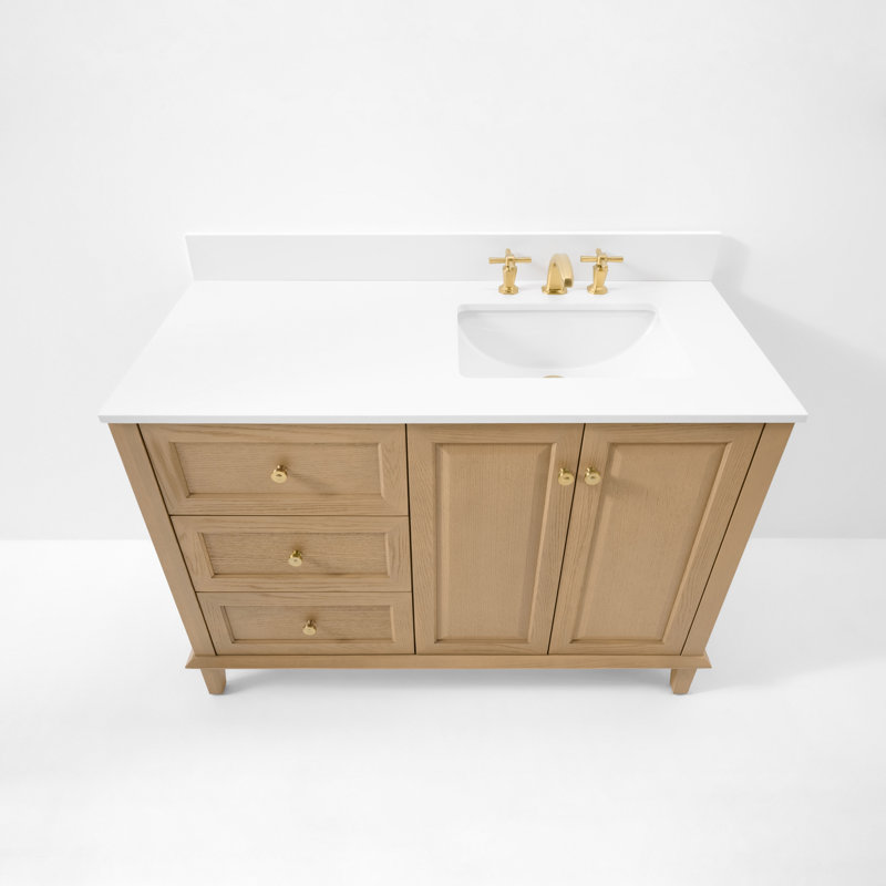 Hannah 42 In. Off Centered Right Basin Vanity Set With White Quartz Vanity Top, Oak