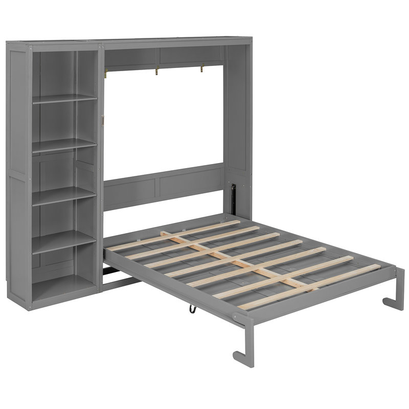 Murphy Bed Wall Bed With Shelves, Gray