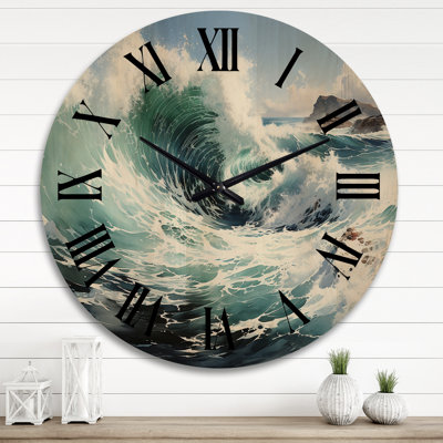 Horloge murale tempête en bois Storm Waves Of Fury II