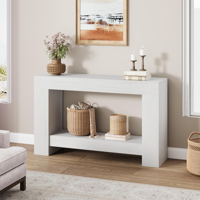 Console en bois à 2 niveaux - Table de rangement pour hall d'entrée de 1,2 m, Blanc