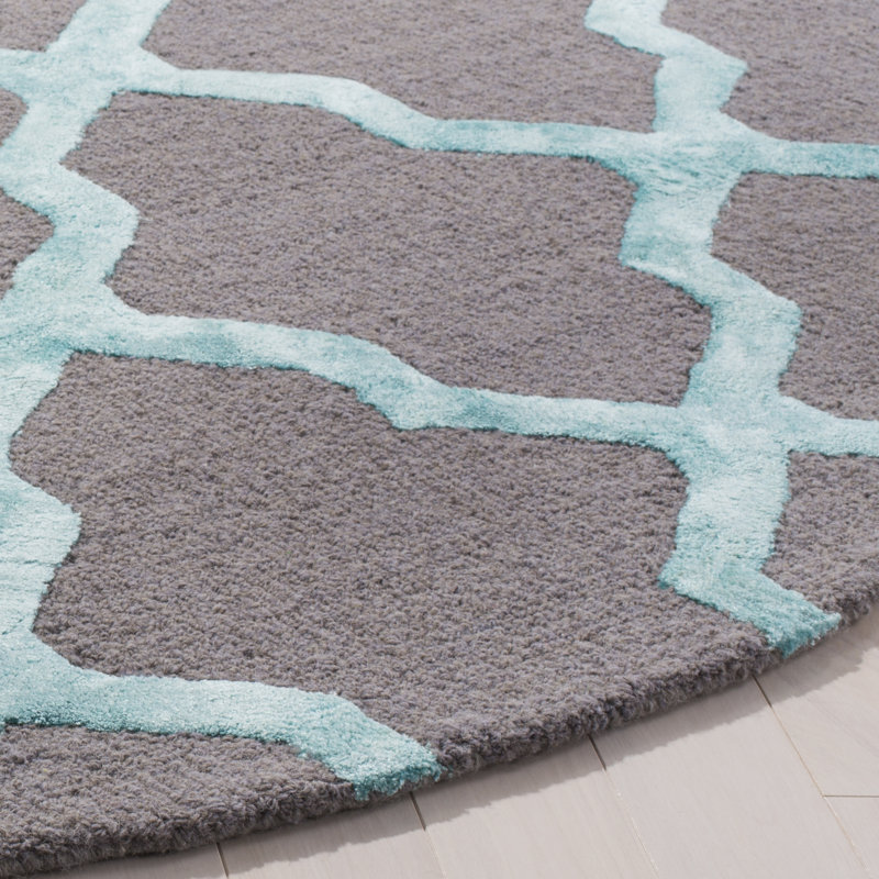 Tapis géométrique en laine et viscose touffeté à la main Cambridge, Rond 6 pi
