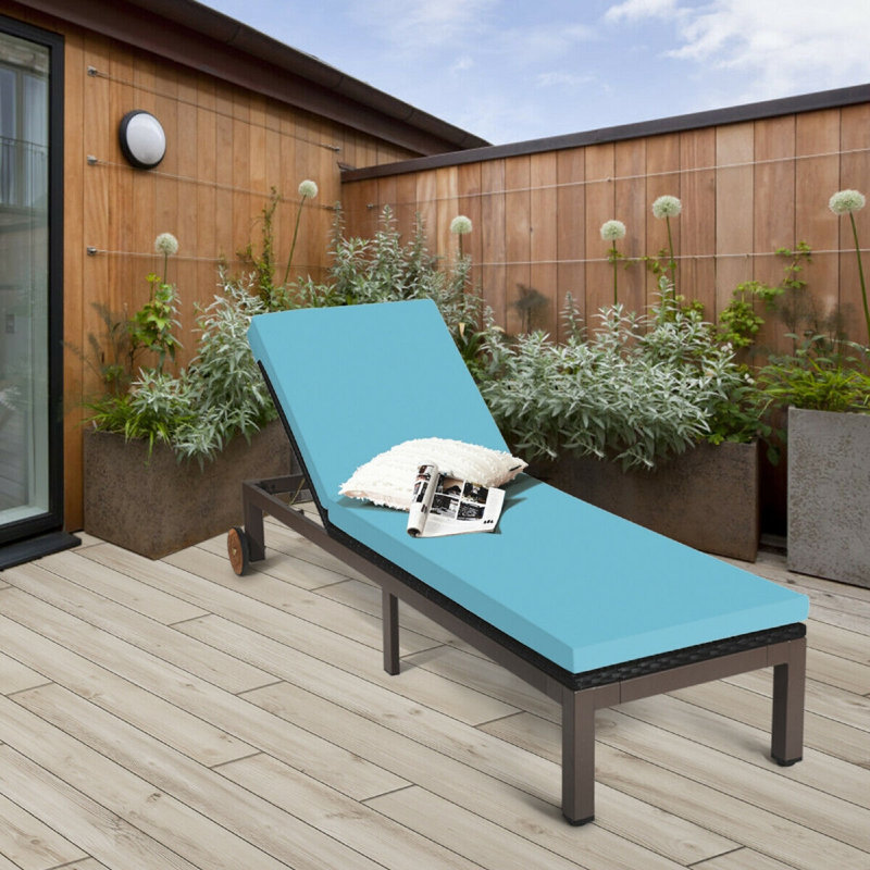 Chaise longue d'extérieur en rotin, fauteuil inclinable, turquoise