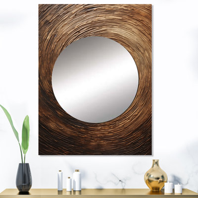 «Brown Calm Current Spiral I», grand miroir mural abstrait, miroir décoratif moderne, impression d'art en métal