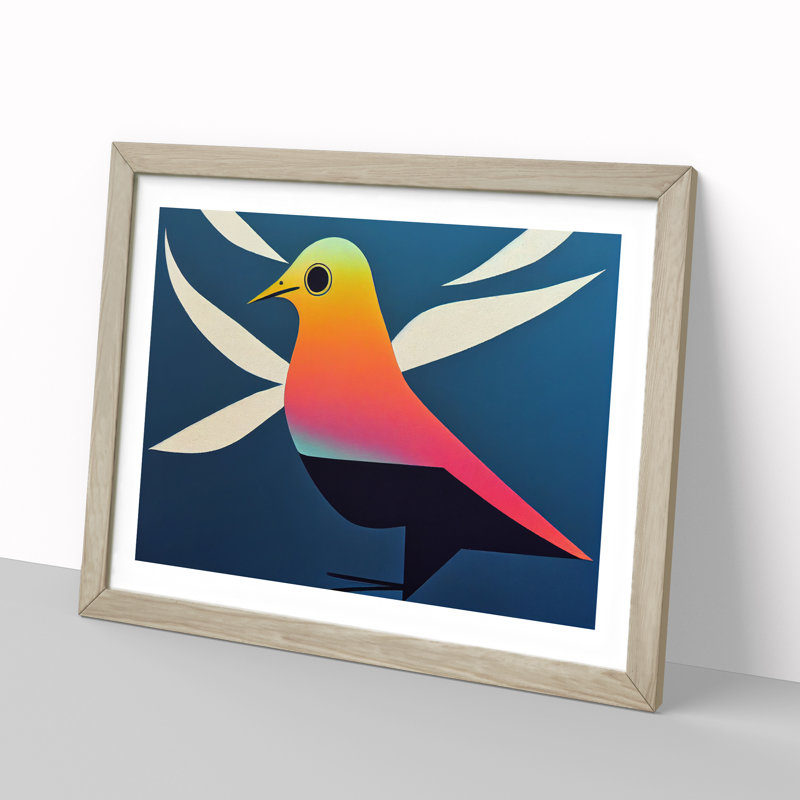 Dove Bird in Abstract Vol.3 1 Piece Single Picture Frame Wall Art, 25cm H x 34cm W x 2cm D, Oak Framed