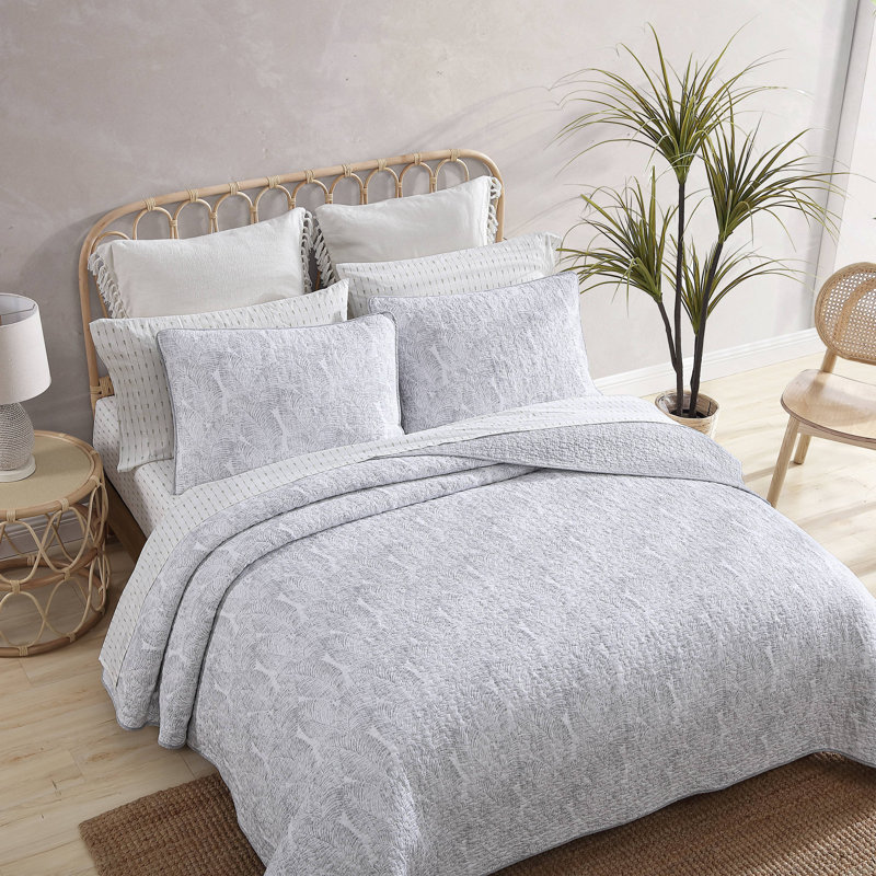 Ensemble de courtepointe réversible en coton gris standard, Courtepointe pour très grand lit et 2 très grand