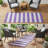 8' Runner Purple and White Striped Washable Non Skid Indoor Outdoor Runner Rug