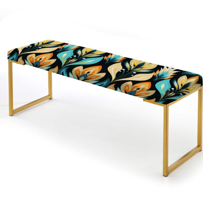 Modern Ethnic Ikat Blend Fusion - Ikat Upholstered Gold Bench