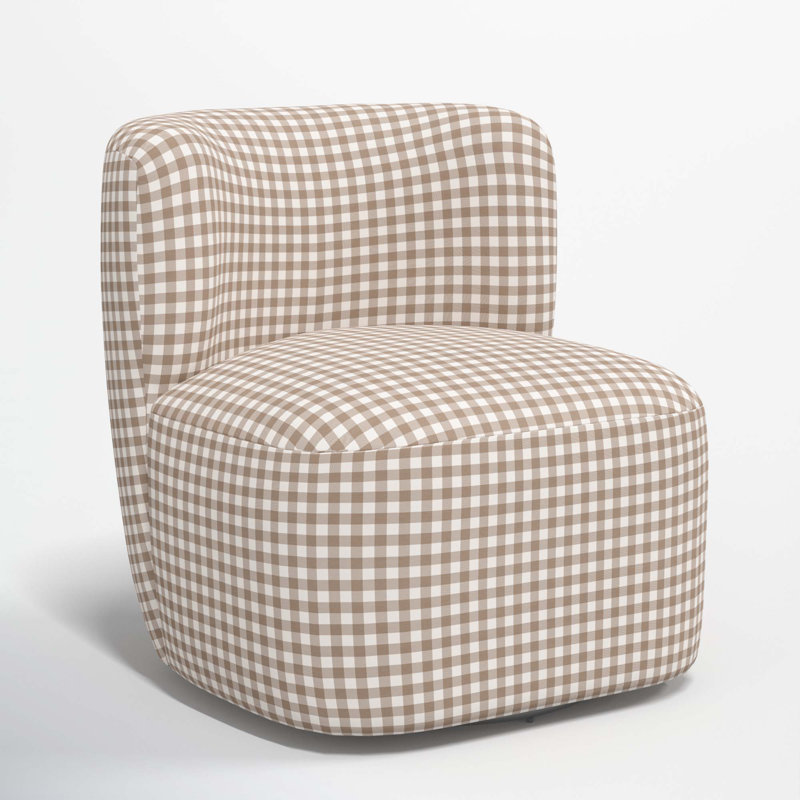 Fauteuil de chambre pivotant rembourré Mariza, Brun clair vichy classique